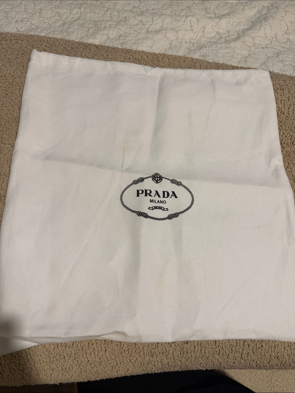 Prada White Dust Bag with Black Logo Print